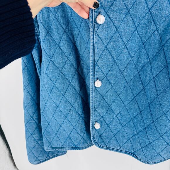 Kate Spade x Target Quilted Denim Jacket Blue Diamond Stitch Size L - Picture 5 of 8